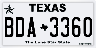 TX license plate BDA3360