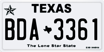 TX license plate BDA3361