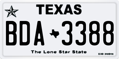 TX license plate BDA3388
