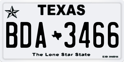 TX license plate BDA3466