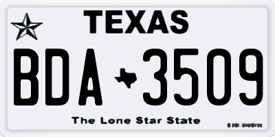 TX license plate BDA3509