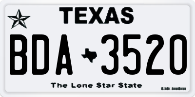 TX license plate BDA3520