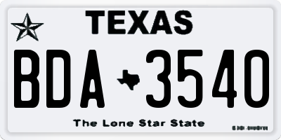 TX license plate BDA3540
