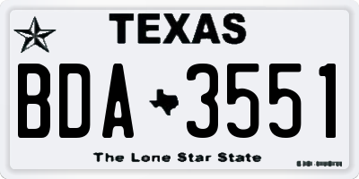 TX license plate BDA3551