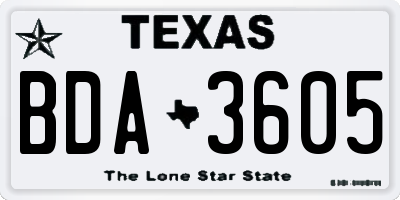TX license plate BDA3605