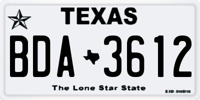 TX license plate BDA3612