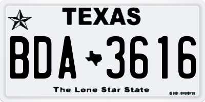 TX license plate BDA3616