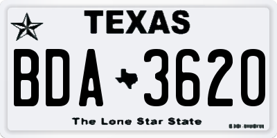 TX license plate BDA3620