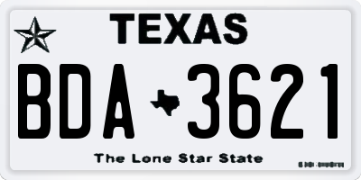 TX license plate BDA3621