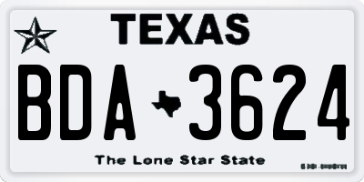 TX license plate BDA3624