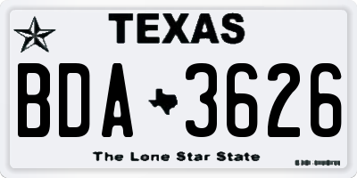TX license plate BDA3626