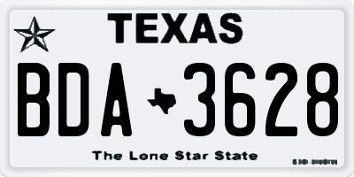 TX license plate BDA3628