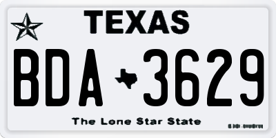 TX license plate BDA3629