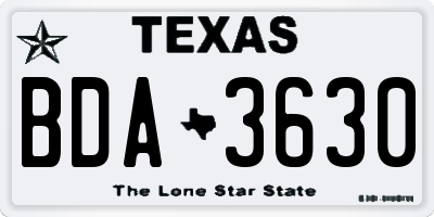 TX license plate BDA3630
