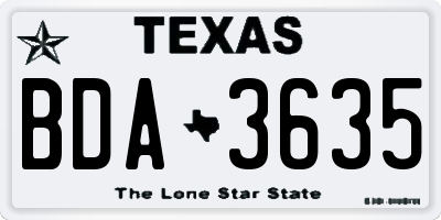TX license plate BDA3635