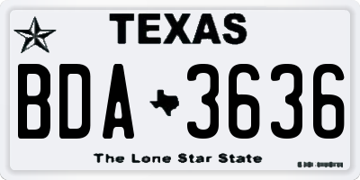 TX license plate BDA3636