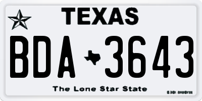 TX license plate BDA3643