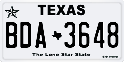 TX license plate BDA3648