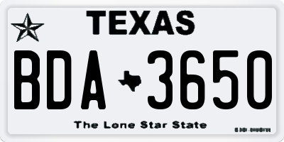 TX license plate BDA3650