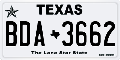 TX license plate BDA3662