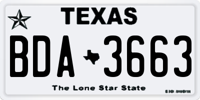 TX license plate BDA3663
