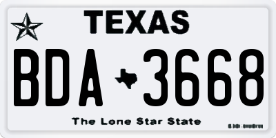 TX license plate BDA3668