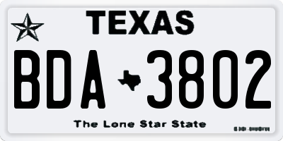 TX license plate BDA3802