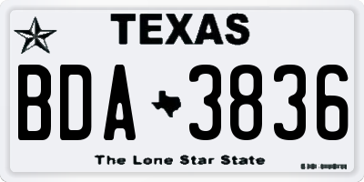 TX license plate BDA3836