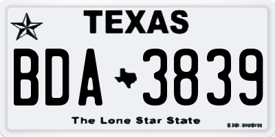 TX license plate BDA3839