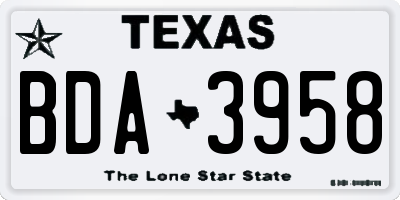 TX license plate BDA3958