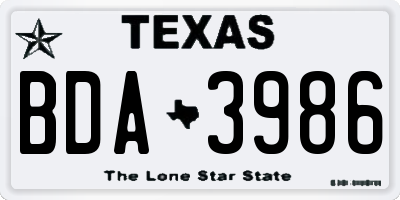 TX license plate BDA3986