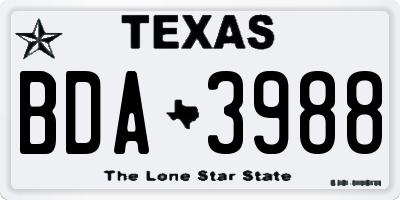TX license plate BDA3988