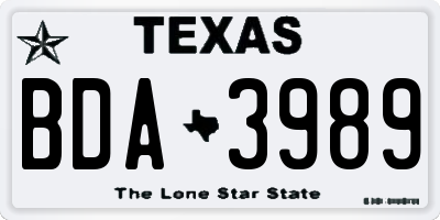 TX license plate BDA3989