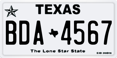TX license plate BDA4567