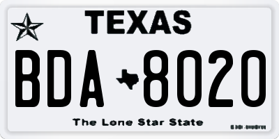 TX license plate BDA8020