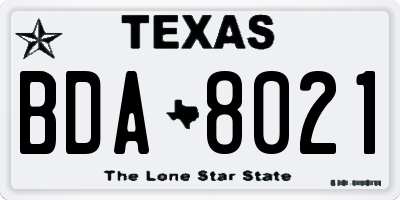 TX license plate BDA8021
