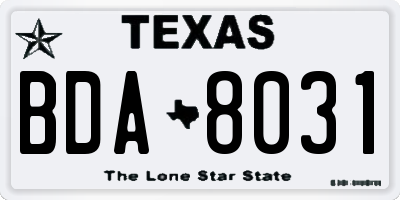 TX license plate BDA8031
