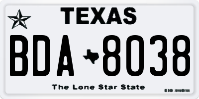 TX license plate BDA8038