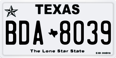 TX license plate BDA8039