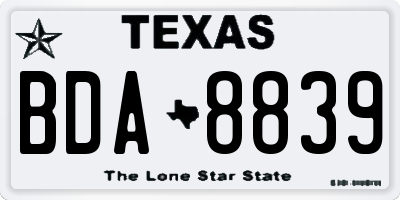 TX license plate BDA8839