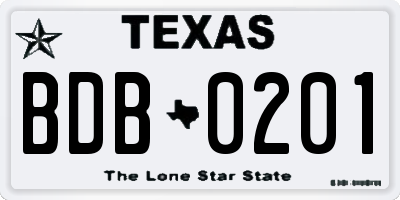 TX license plate BDB0201