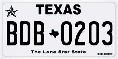 TX license plate BDB0203