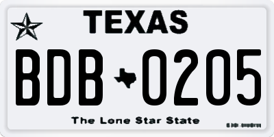 TX license plate BDB0205