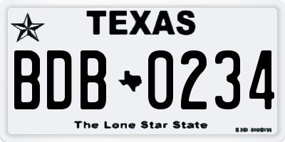 TX license plate BDB0234