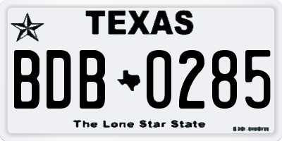TX license plate BDB0285