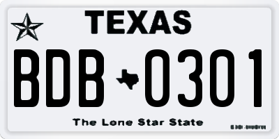 TX license plate BDB0301