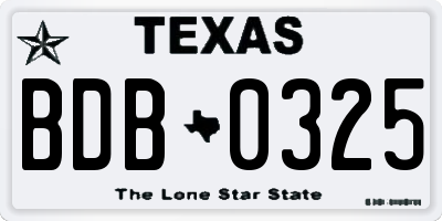 TX license plate BDB0325