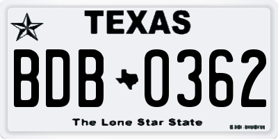 TX license plate BDB0362