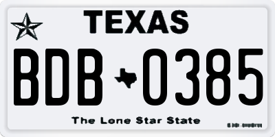 TX license plate BDB0385
