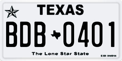 TX license plate BDB0401